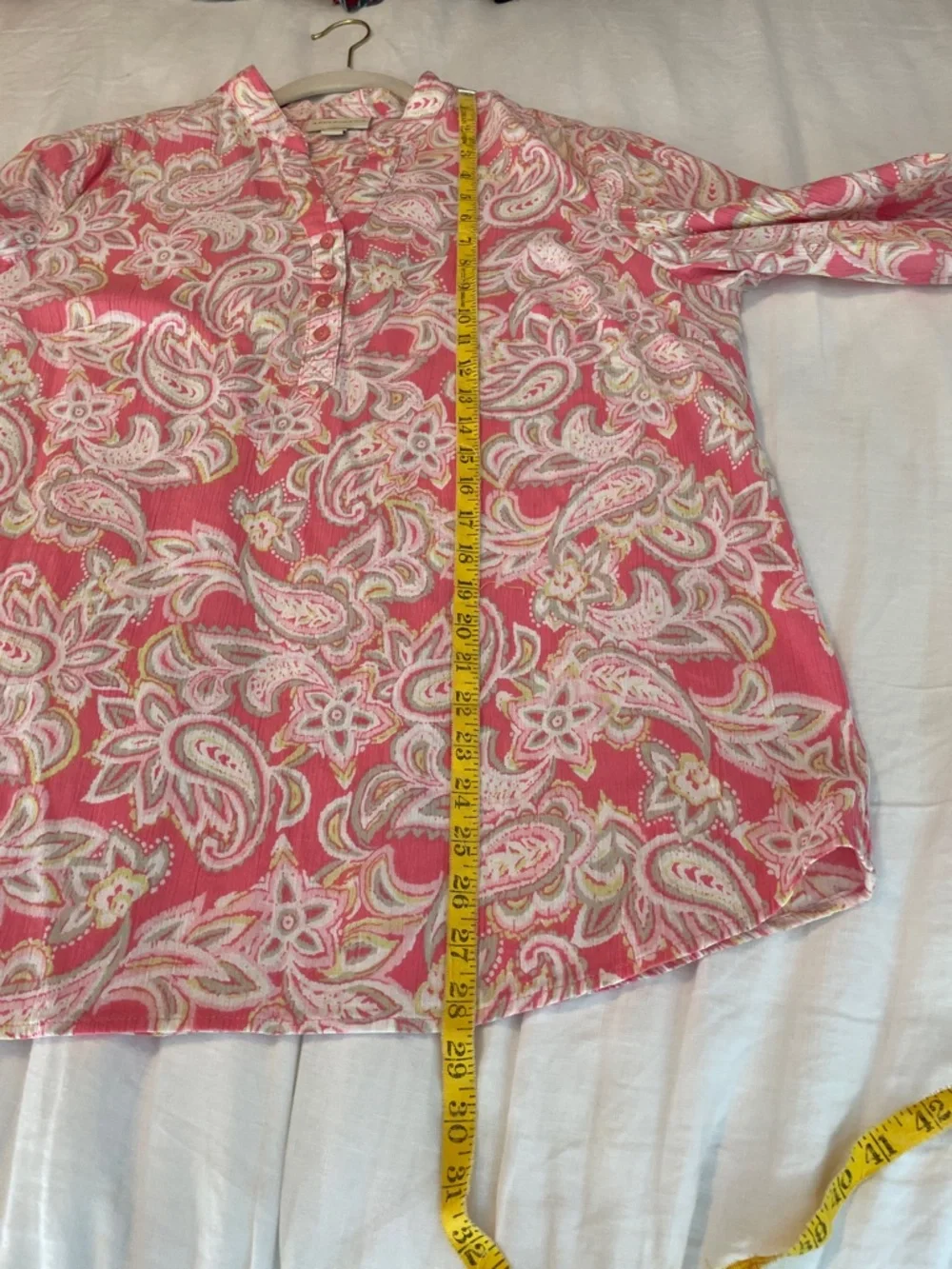 Appleseed's Coral Pink Paisley Button-Front Blouse - Picture 4 of 9